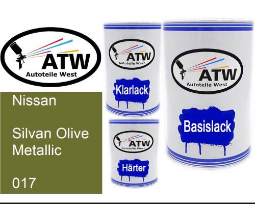 Nissan, Silvan Olive Metallic, 017: 500ml Lackdose + 500ml Klarlack + 250ml Härter - Set, von ATW Autoteile West.